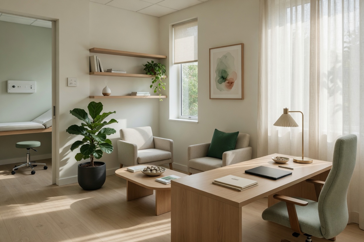 Modern physician consultation room with natural light